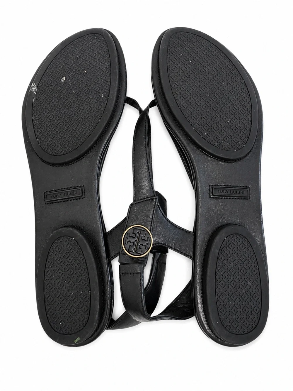 Tory Burch Black Leather Thong Sandals Size 8 Classic Logo